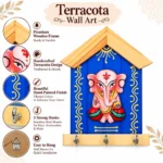 Teracota Wall Key Hanger Ganesha Design with 3 Metal Hooks | Traditional Blue Ganpati Wall Mounted Key Holder for Home Entrance, Pooja Room and Office Décor 17X15 cm - Image 3