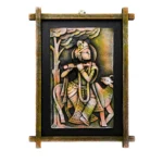 Terracota Lord Krishna Artwork with Cow, Traditional Indian Home Wall Decoration,28X44 cm