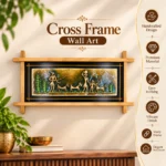 Teracota Cross Frame Wall Décor (Scenery) | Traditional Indian Tribal Folk Art Wall Hanging for Living Room, Bedroom, Office and Home Decoration 17X9 cm - Image 3